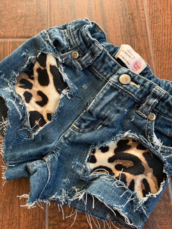 denim leopard shorts
