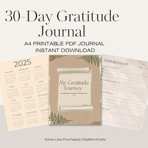 30-Day Gratitude Journal | Daily Reflection & Self-Care Journal | Printable Guided Journal | Wellness  Motivational A4 Printable