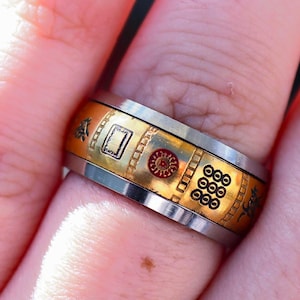 gold chinese character ring mahjong tile jewelry good fortune ring