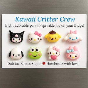Kawaii Character Magnet Set | Cute Animal Face Fridge Magnets | Pastel Magnets | Gift for Girls, Kids & Teens | Handmade Refrigerator Decor