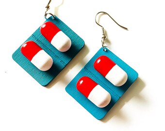 Funny Capsule Dangle Earrings: Handmade Polymer Clay Jewelry