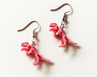 Pink Dinosaur Earrings – Fun T-Rex Dangle Earrings | Playful Prehistoric Jewelry | Lightweight Jurassic Accessories | Quirky Gift for Her