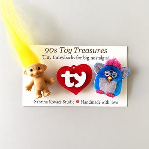 90s Toy Treasures Magnet Set | Retro Fridge Magnets | 90s Nostalgia Troll, Plush & Heart Magnets | Handmade Refrigerator Decor | 90s Kids