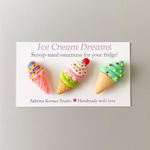 Eis Träume Magnet Set | Eistüte Kühlschrankmagnete | Kawaii Küche Dekor | Handgefertigte Kühlschrank-Magnete | Niedliches Sommer Geschenk