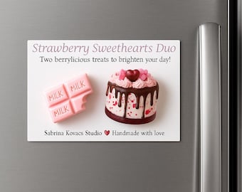 Strawberry Sweethearts Fridge Magnets: Handmade Polymer Clay Kitchen Decor