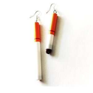 Cigarette Dangle Earrings – Edgy Statement Jewelry | Retro Smoker Vibe | Punk Grunge Fashion Earrings | Funny Gag Gift for Her
