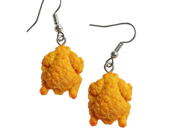 Mini Fried Chicken Earrings • Foodie Dangle Earrings • Quirky Jewelry Gift