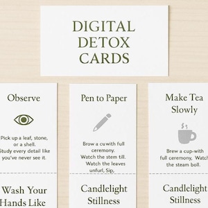 Digitale detox-uitdagingskaarten – 10 afdrukbare mindfulness-prompts | Minimale zelfzorgactiviteitenkaarten | Schermloze reset | Direct downloaden