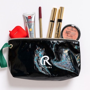 Black Tyvek Makeup Bag with Cotton Towel | Travel Cosmetic Pouch | Gift for Her | Pencil Case | Bridesmaid Favor| Tyvek| Free US Shipping