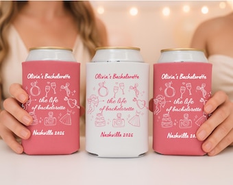 Bachelorette Can Cooler, Bride Party Coozies, The Life of Bachelorette Favors, Bridal Shower Gifts, Showgirl Bach Weekend Decor