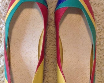 VTG '80's Jasmin Color Block Memphis Design 8.5 Leather RETRO Colorful Eclectic