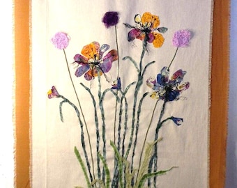 NEW Handmade Fabric Folk Art Sign by artist Pop Art-like One of a kind Floral