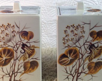 VTG 60-70's Pair Ceramic Italian Canisters Wild Flowers RARE Unique Traditional