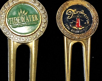 VTG Brass Golf Divot Tools (2) PGA Tidewater British Open 1986 Green Jacket PGA
