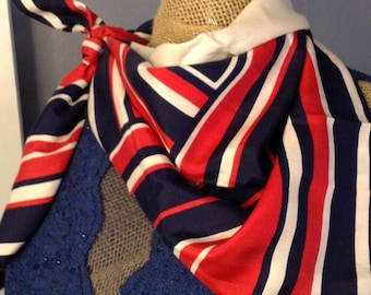 VTG 1970-90 Scarf Americana Nautical Preppy Cotton/Poly Scarf Coastal Grandma