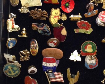 VTG Large Collection of Military Auxiliary VFW State Pins; over 85+ Pins Collect