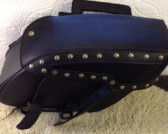 VTG 90's Universal Leather Saddle Bags with Tool Roll Harley Moto Sturgis Studs