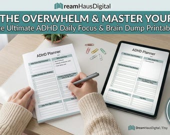 ADHD Planner Printable, Daily Focus Journal, Undated Planner PDF, Brain Dump Page, Executive Dysfunction Tracker, Time Blocking Template