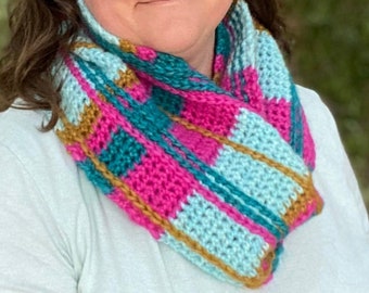 Digital Crochet Pattern for a Plaid Infinity Scarf