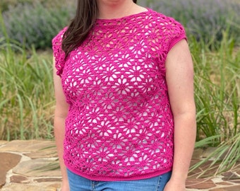 Digital Crochet Pattern for a Women's Lace Summer Top With Cap Sleeves