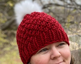 Digital PDF knitting pattern for a chunky winter beanie or hat for adults, children, and babies