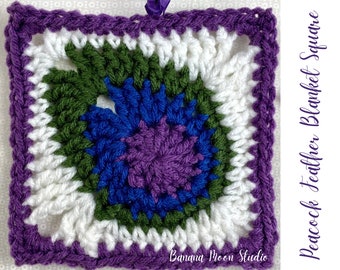 Digital Crochet Pattern for a Peacock Feather Crochet Blanket Square