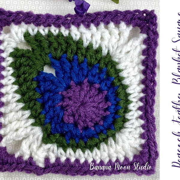 Digital Crochet Pattern for a Peacock Feather Crochet Blanket Square