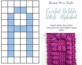 Digital Crochet Pattern for a Bobble Stitch Alphabet of Capital Letters