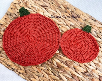 Digital Crochet Pattern for a Pumpkin Coaster and Hotpad Set