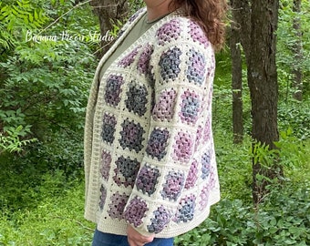 Digital Crochet Pattern for a Women's Granny Square Cardigan