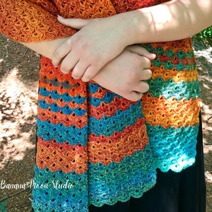 Digital Crochet Pattern for a Striped Rectangular Wrap Shawl