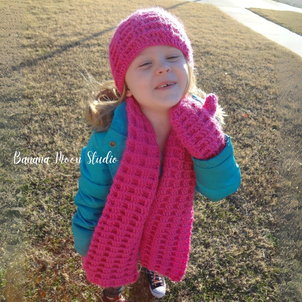 Digital Crochet Pattern for a Children's Hat Mitten and Scarf Winter Accessories Set