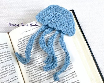 Digital Crochet Pattern for a Blue Jellyfish Page Corner Bookmark
