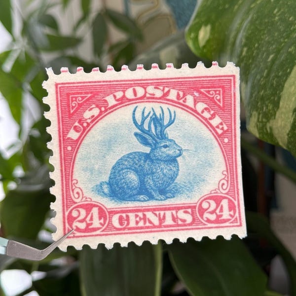 Vintage Stamp-Inspired Sticker With a Jackalope