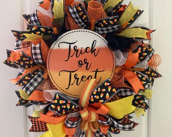 Candy Corn Halloween Wreath, Trick or Treat Front Door Decor