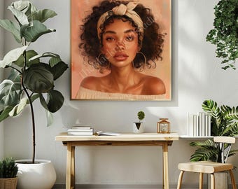 Afrozentrische Wandkunst zum Ausdrucken, schwarzes Mädchen, Kunst-Download, afrikanisches Kunstdekor, Melanin inspiriert, schwarze Kunst, 8x8 PDF Digitaldruck