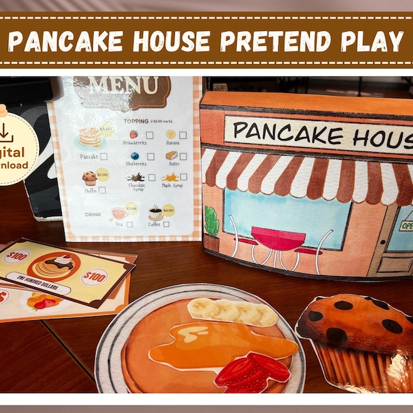Pacote de atividades imprimíveis para brincar de casinha de panquecas (download digital)