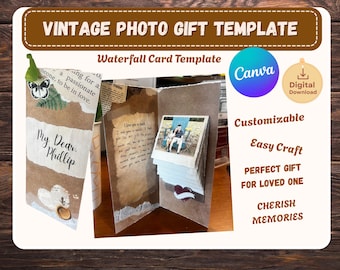 Plantilla de regalo con foto de tarjeta de cascada vintage (descarga digital)