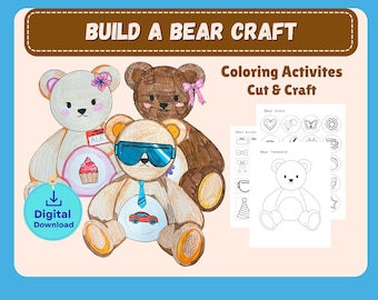 Kit de manualidades imprimible de oso: Actividad para colorear para niños (Descargar PDF)