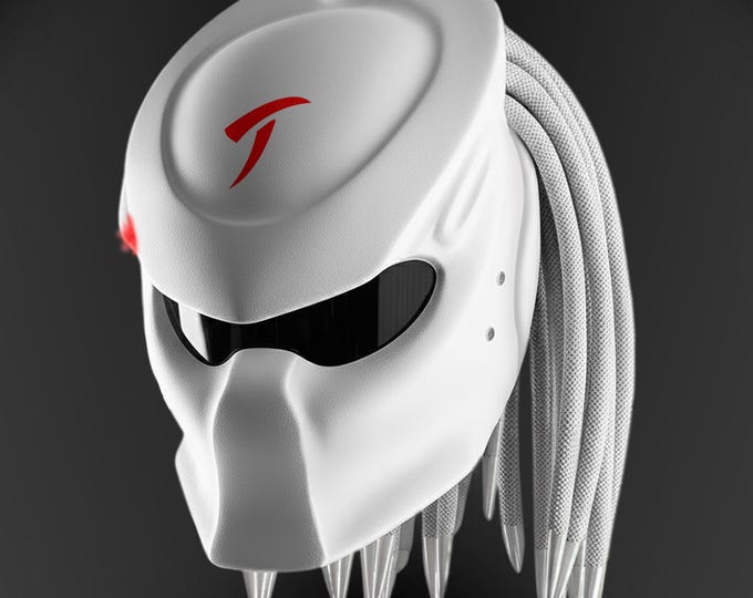 Custom Airbrushed Predator Motorcycle Helmet: Red and White, DOT/ECE Certified, LED