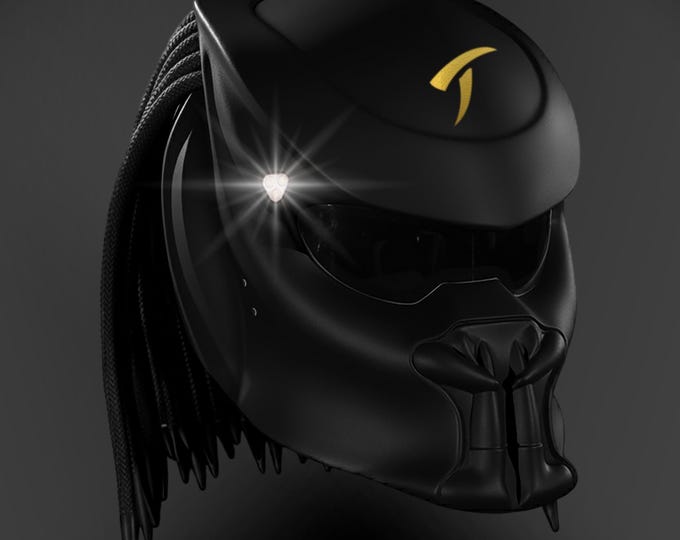 Predator Motorcycle Helmet – Gold and Black Fang Design – Custom Airbrush, DOT & ECE Certified