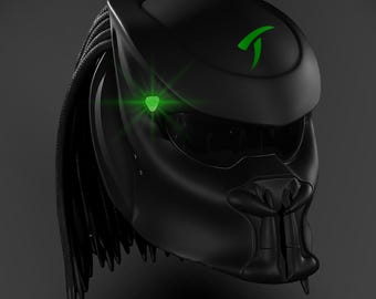 Predator Motorcycle Helmet – Green and Black Fang Design – Custom Airbrush, DOT & ECE Certified