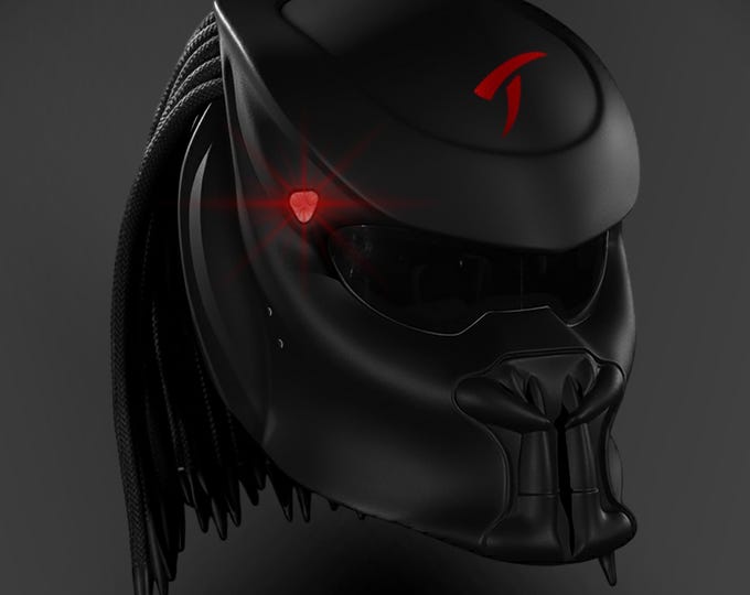 Predator Motorcycle Helmet – Red and Black Fang Design – Custom Airbrush, DOT & ECE Certified