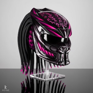 Deep Pink Custom Predator Motorhelm Handgeschilderd DOT ECE R22.06 Glanzende Veiligheidsschaal LED