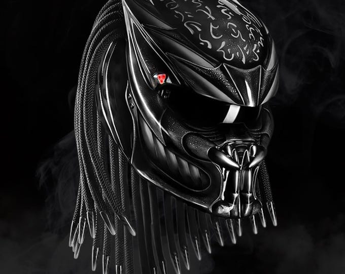 Metallic Gray Fang Predator Helmet: DOT & ECE Certified Custom Airbrush Art