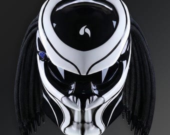 Motorcycle Helmet Predator Fang White Pearl Sleek Stripe Custom