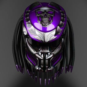 Amethyst Purple Fanged Skull Helmet, Mystical Custom Motorcycle Art, DOT & ECE Certified, Handmade Gear