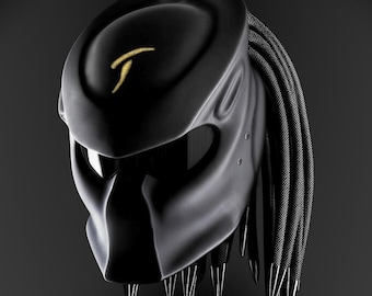Custom Predator Motorcycle Helmet - Handmade Paint Black Matte, LED & Color Icon Option, Safety Certified, Cospal, Biker Style