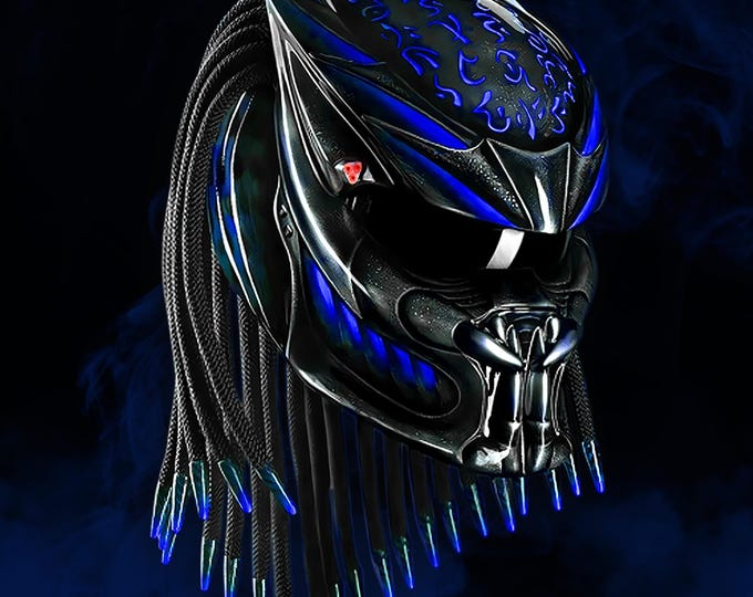 Handmade Navy Blue Predator Motorcycle Helmet: DOT & ECE Certified