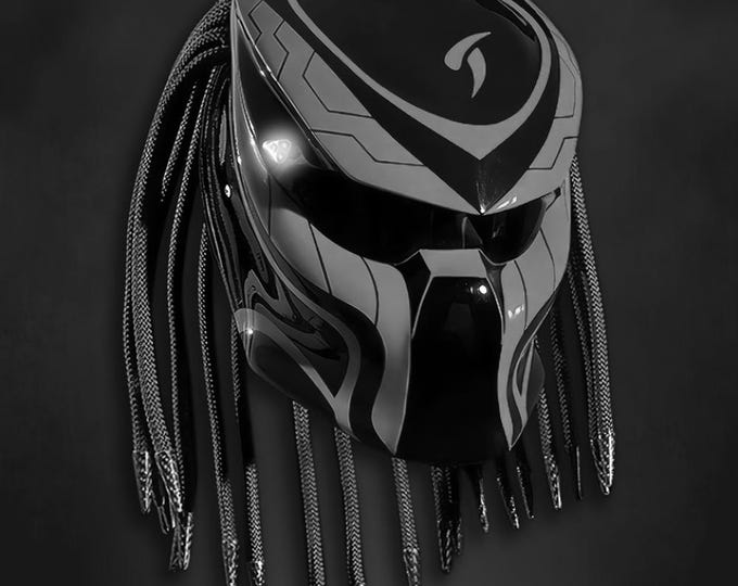 Handmade Metallic Gray Predator Motorcycle Helmet: DOT & ECE Certified, LED